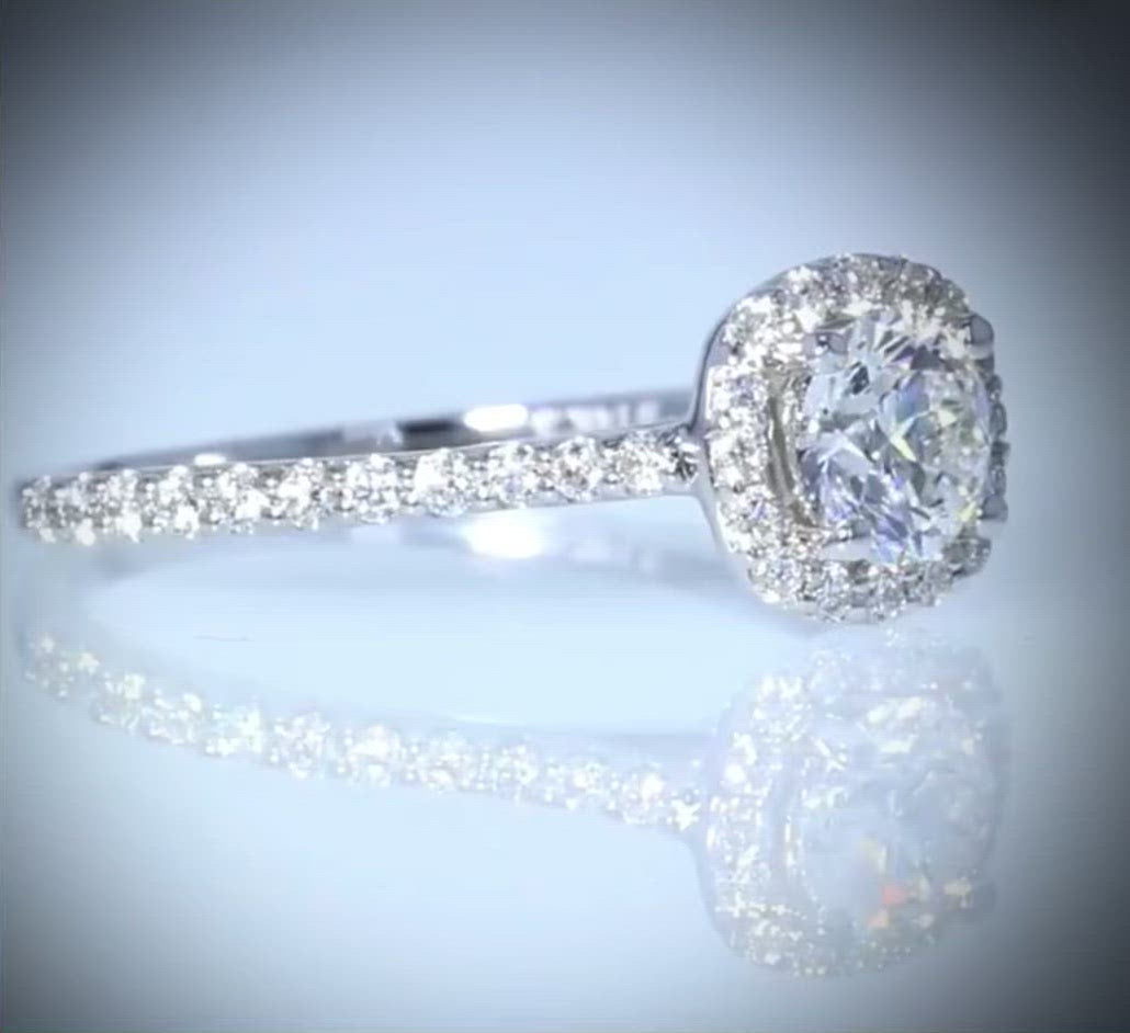 1.78 Ct Split Shank Cushion Shaped Halo Diamond Engagement