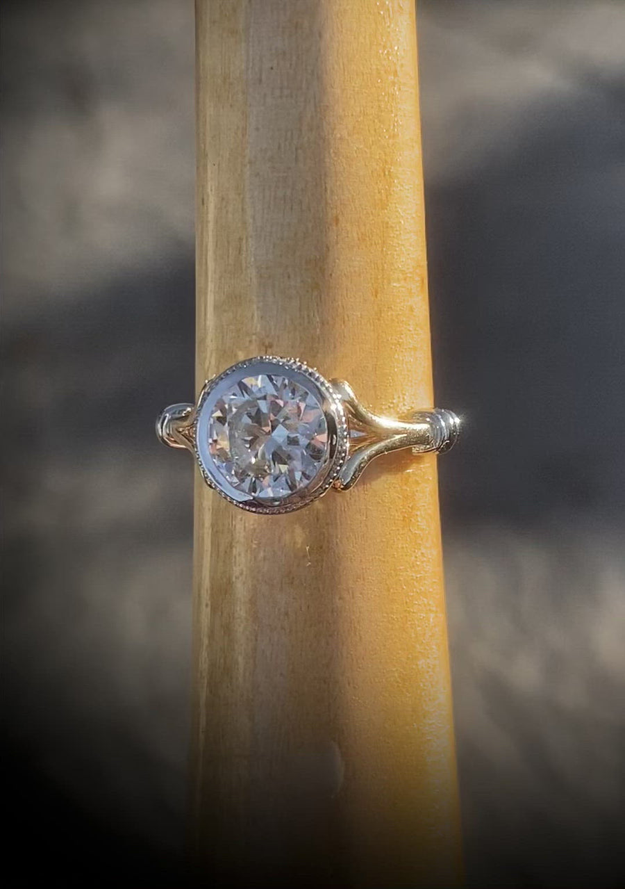 2.06 Ct Round Bezel Set Diamond Engagement Ring 14K & Platinum