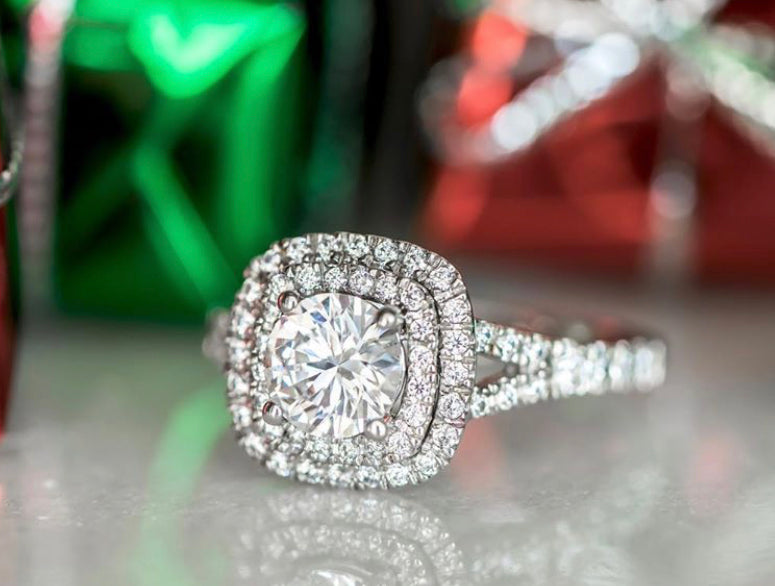 1.50 Ct Double Halo Split Shank Diamond Engagement Ring