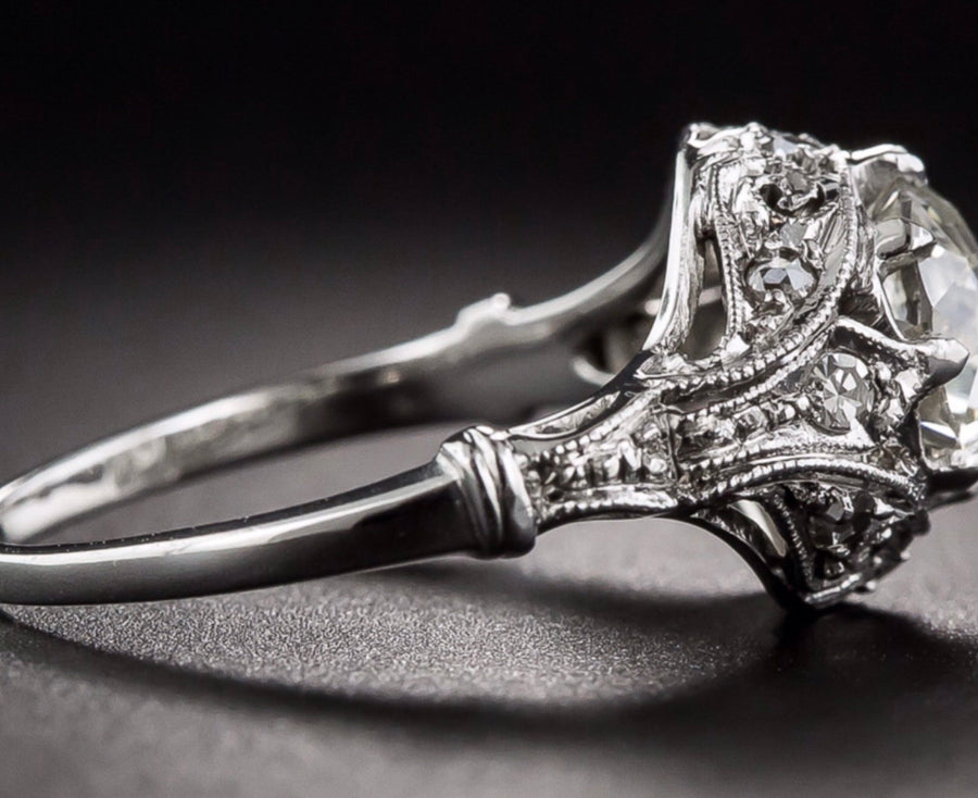 1.55 Carat Edwardian Antique Style Platinum Diamond Engagement Ring VS2