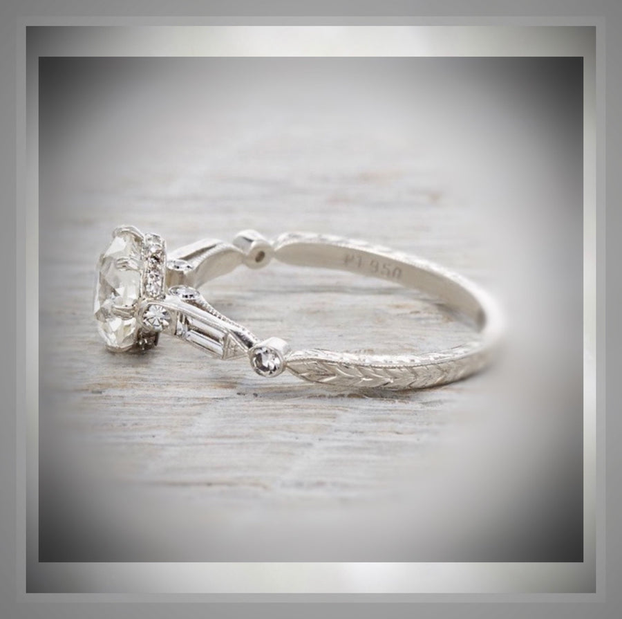 1.55 Carat Edwardian Antique Style Platinum Diamond Engagement Ring