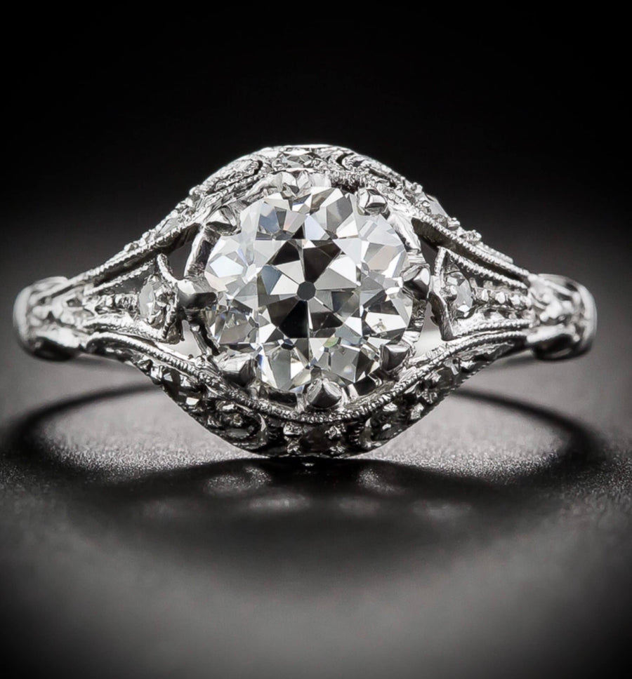 1.55 Carat Edwardian Antique Style Platinum Diamond Engagement Ring VS2