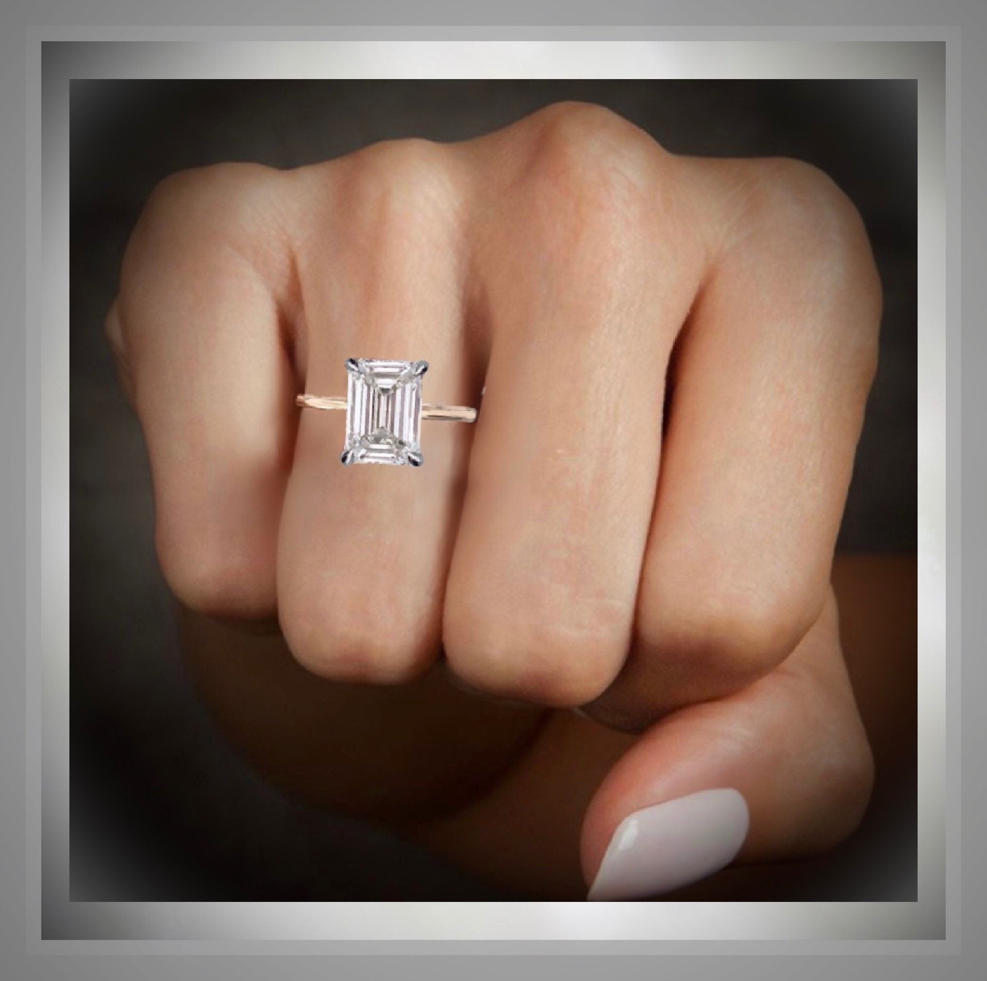 Two Carat Emerald Cut Diamond Carat Diamond On Finger READY: Ct