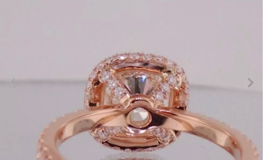3.09 Ct 14K ROSE GOLD Cushion Halo Round Diamond Engagement Ring