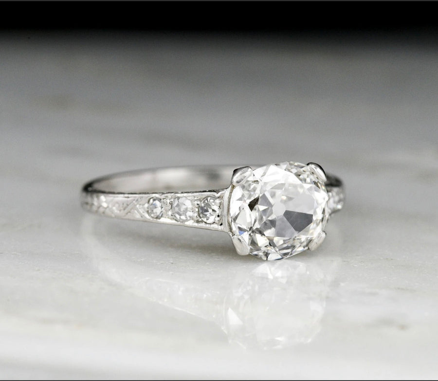 Custom Ring Edwardian Antique Style East West Diamond Engagement Ring