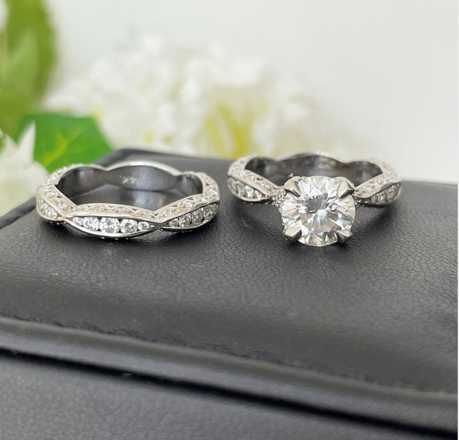 Custom Tacori Style Engagement Ring and matching wedding band