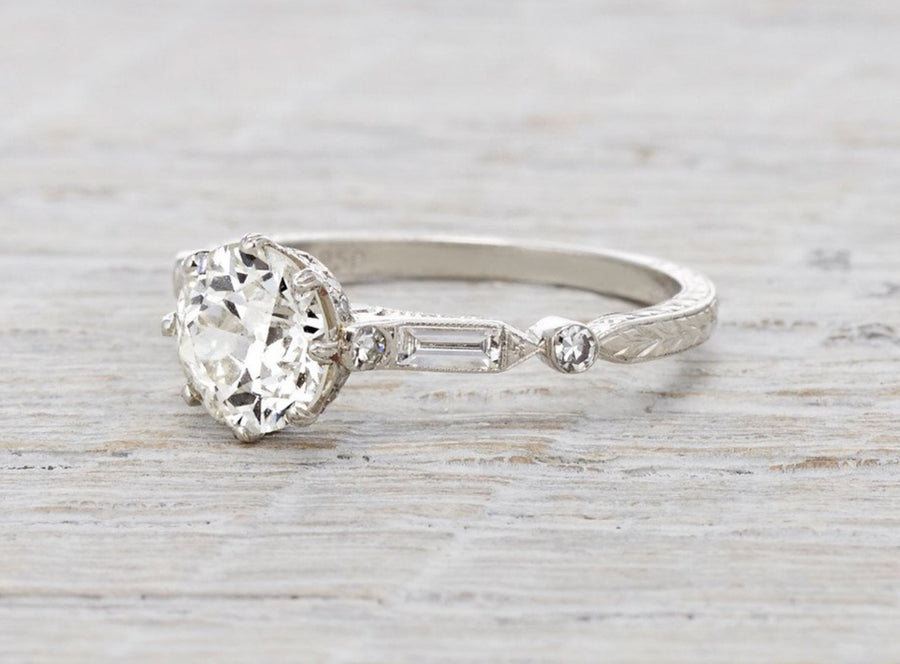 1.75 Carat Edwardian Antique Style Platinum Diamond Engagement Ring