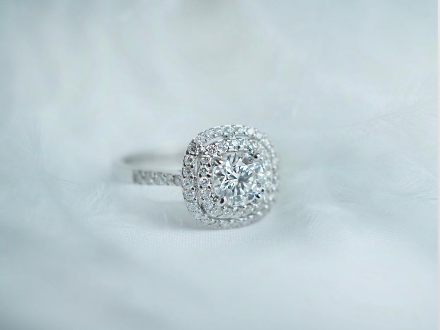 1.65 Ct Cushion Halo  Diamond Engagment Ring