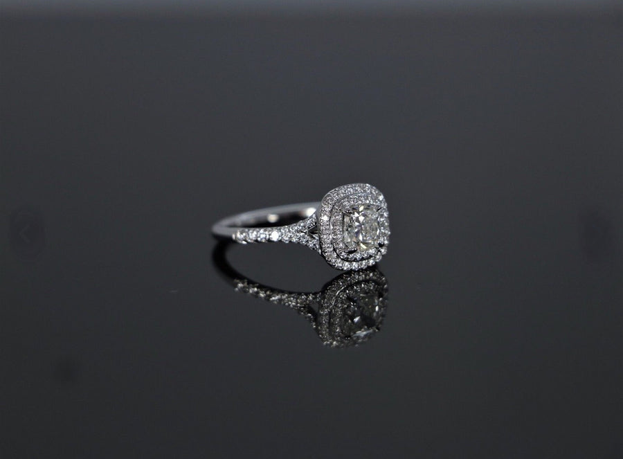 1.50 Ct Double Halo Split Shank Diamond Engagement Ring