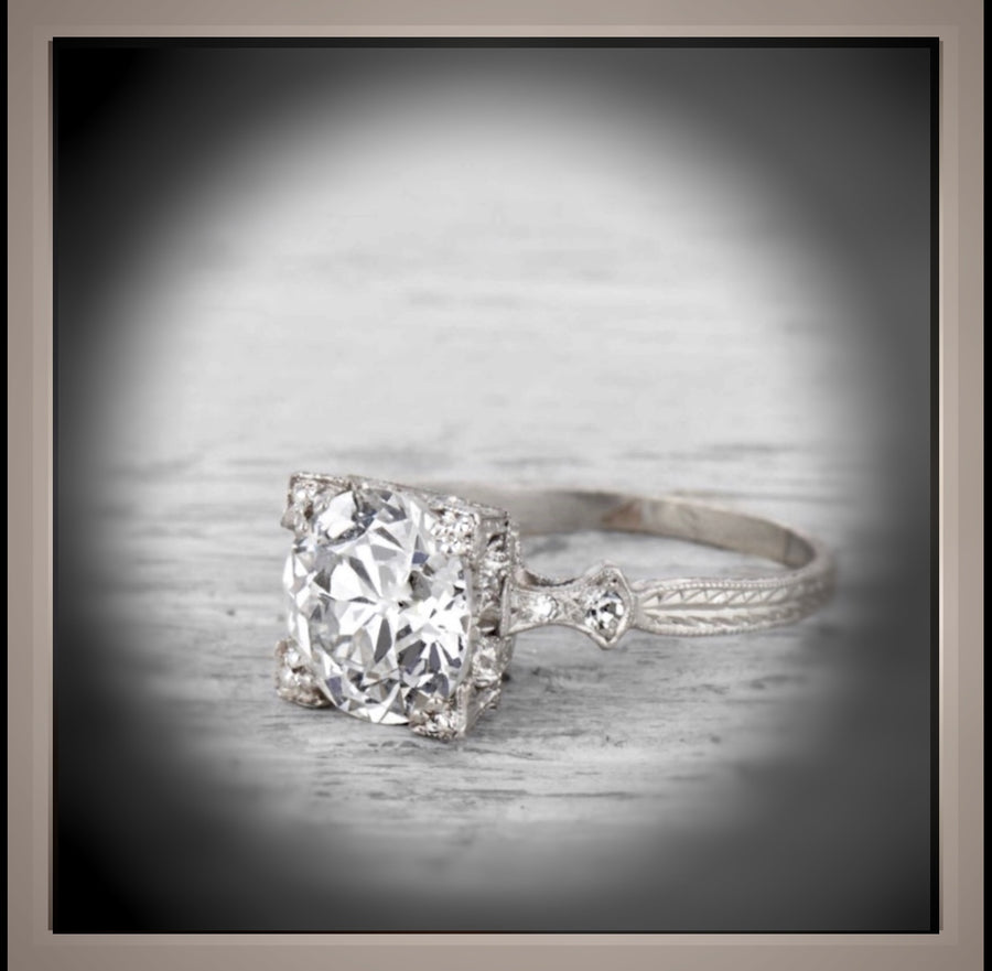 2.52 ct Edwardian Antique Style Platinum Diamond Engagement Ring
