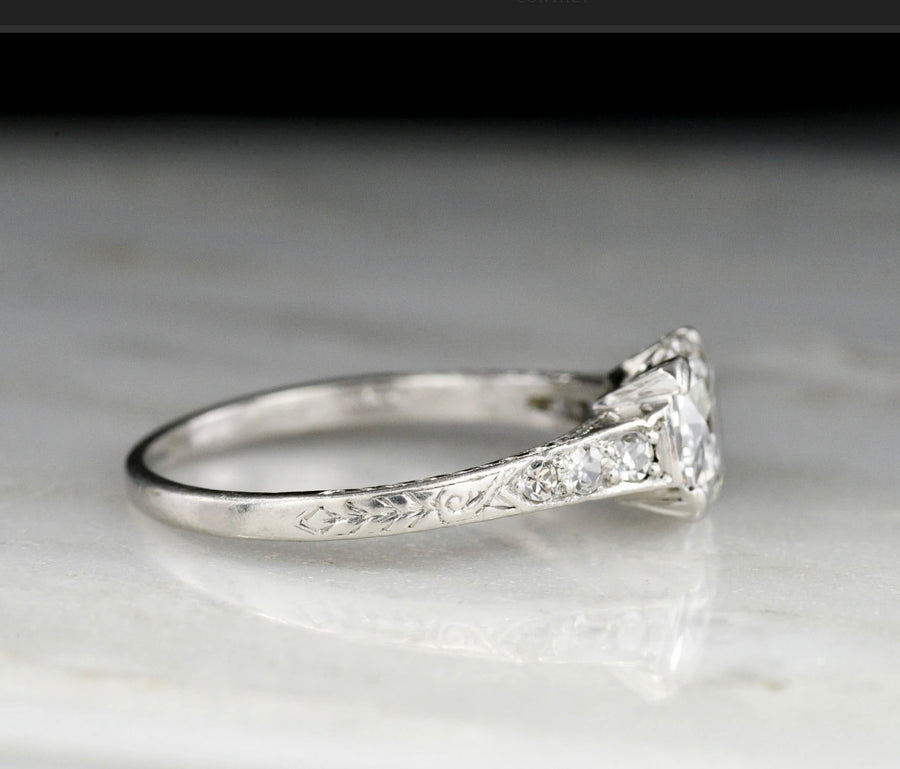 Custom Ring Edwardian Antique Style East West Diamond Engagement Ring