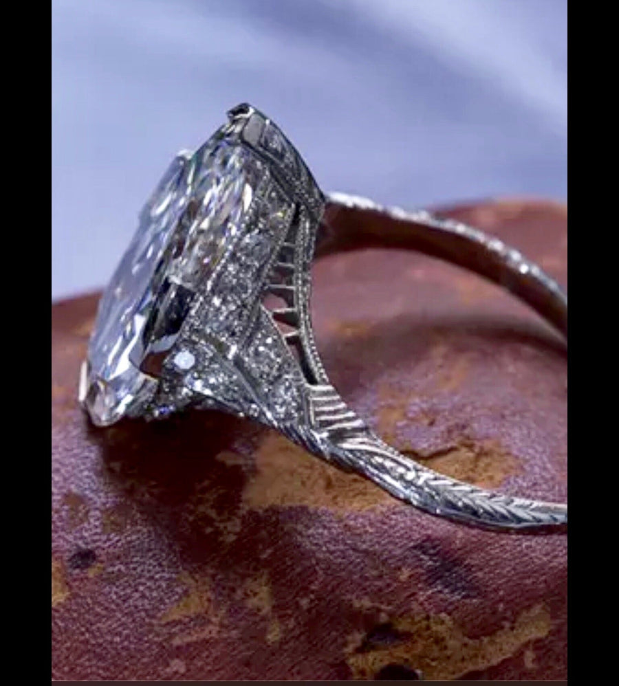 3.50 Ct. Antique Pear Cut Edwardian Style Diamond Engagement Ring VS2 G