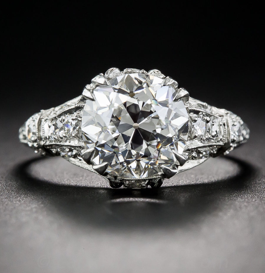 3.50 ct Edwardian Antique Style Platinum Diamond Engagement Ring