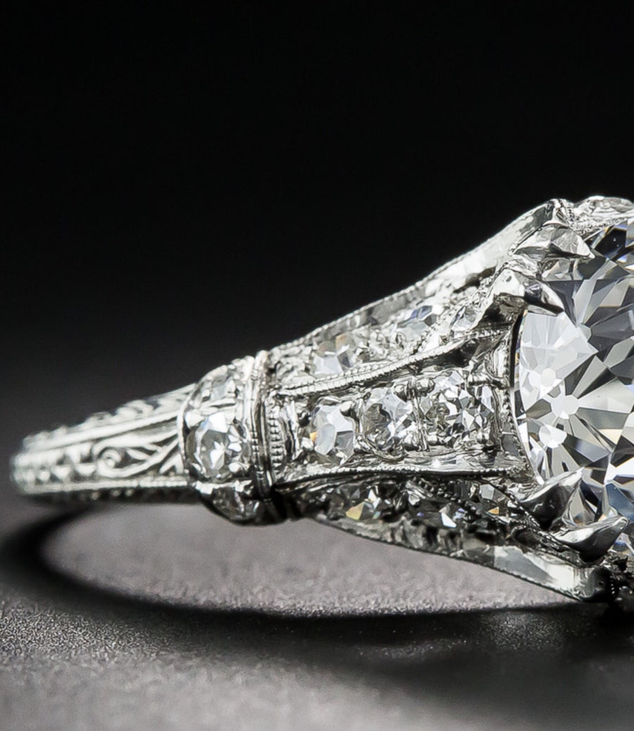 Edwardian Engagement Ring Diamond Accented Engraved Handmade Custom Ring  Vintage Ring Milgrain Diamond Ring Moissanite Engagement - Etsy