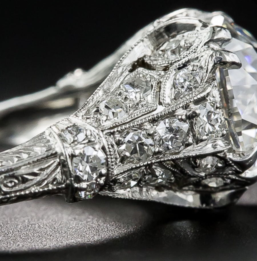 3.50 ct Edwardian Antique Style Platinum Diamond Engagement Ring