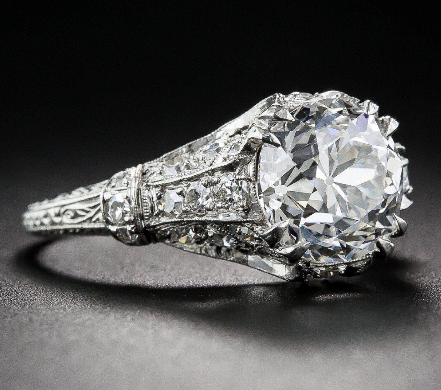 3.75 Carat Edwardian Antique Style Platinum Diamond Engagement Ring VS2
