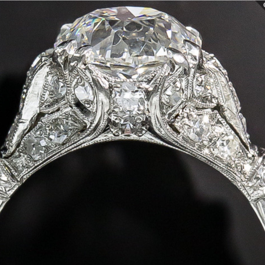 3.75 Carat Edwardian Antique Style Platinum Diamond Engagement Ring VS2