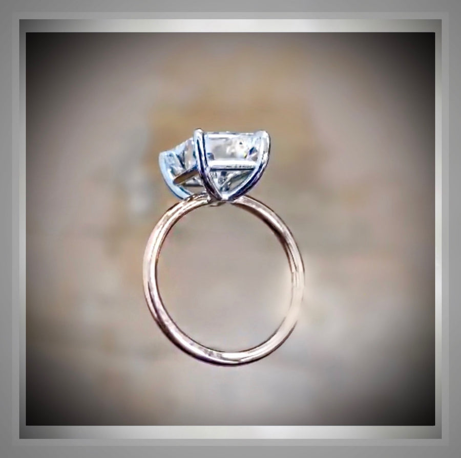 3.00 Ct Radiant  Cut Diamond Solitaire Engagement Ring  VS1 14K & Platinum