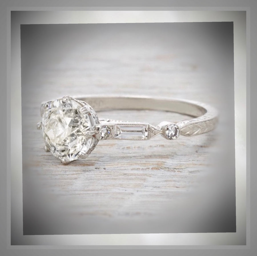 1.55 Carat Edwardian Antique Style Platinum Diamond Engagement Ring