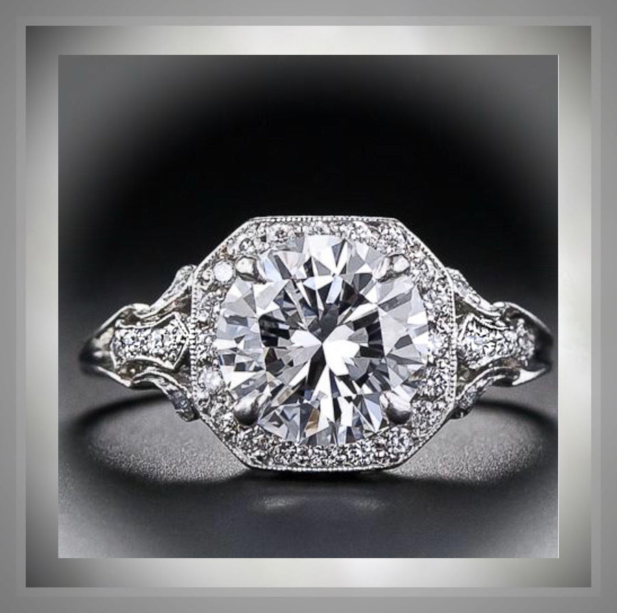 2.67 Carat Edwardian Antique Style Platinum Diamond Engagement Ring VS2