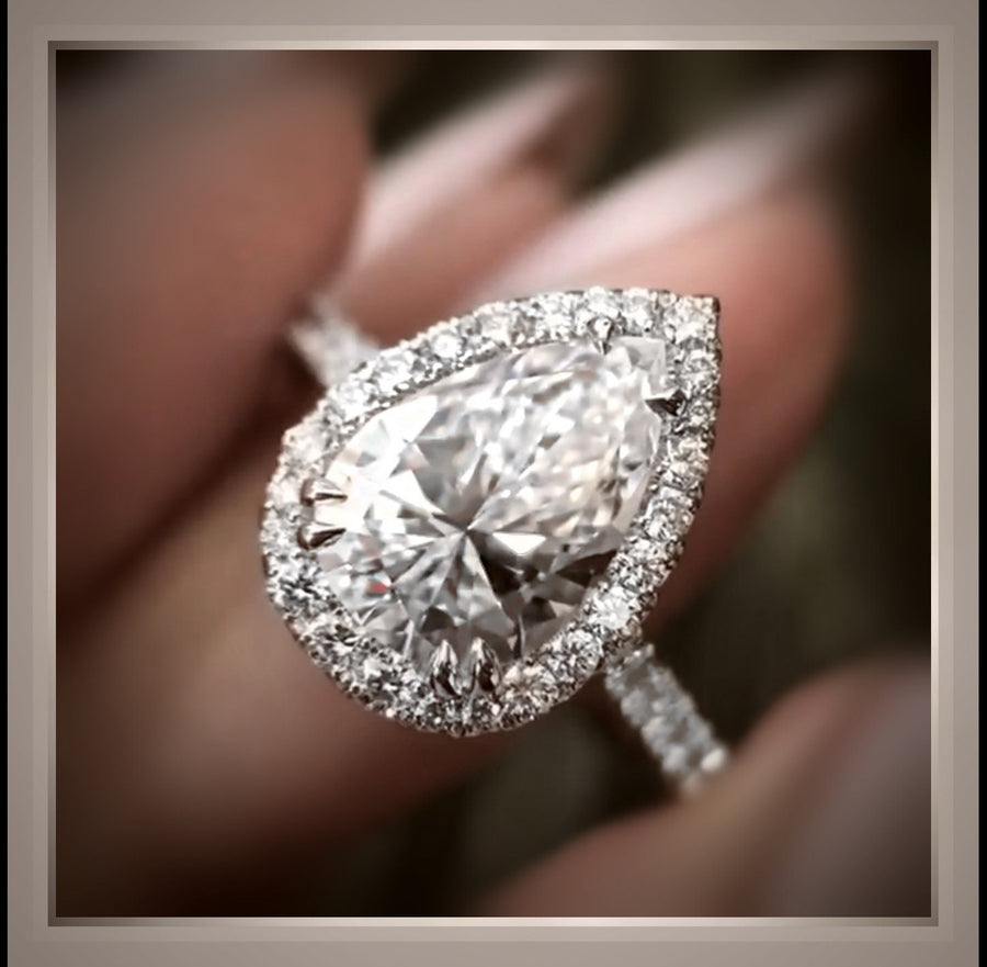 3.01 Ct Pear Halo  with Brilliant Cut Pear Diamond Engagement Ring VS2