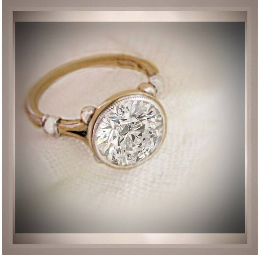 2.05 Ct. Bezel Set Round Diamond Engagement Ring VS2 14KYG & Platinum