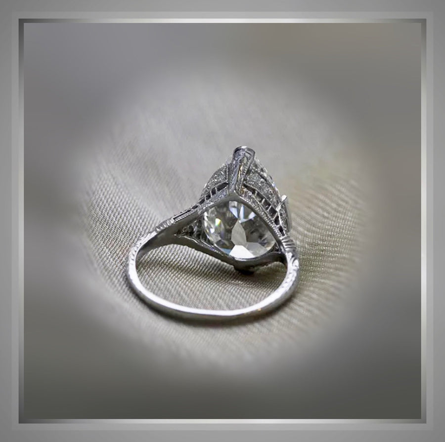 4.51 Ct Pear cut Diamond Edwardian Style Engagement Ring VS2 Platinum