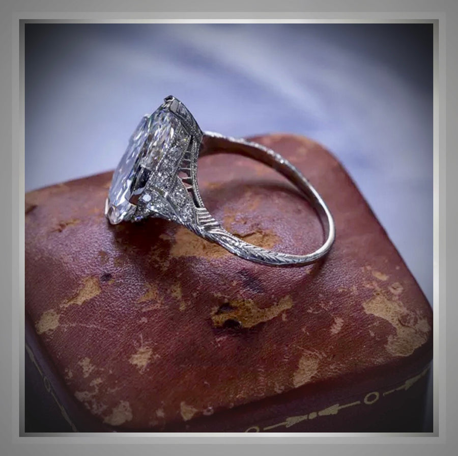 4.51 Ct Pear cut Diamond Edwardian Style Engagement Ring VS2 Platinum