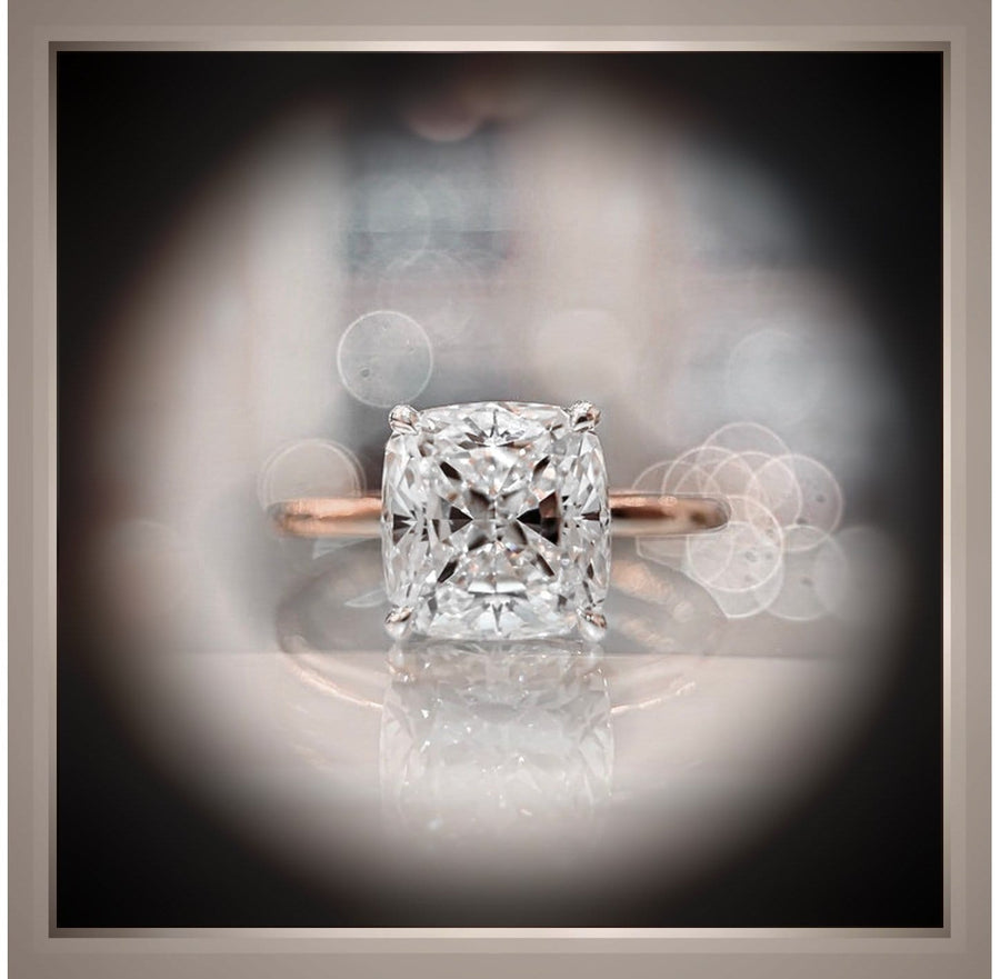 3.10 Ct Cushion Cut Diamond Solitaire Engagement Ring  VS2 14K & Platinum