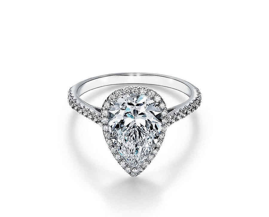 3.01 Ct Pear Halo  with Brilliant Cut Pear Diamond Engagement Ring VS2