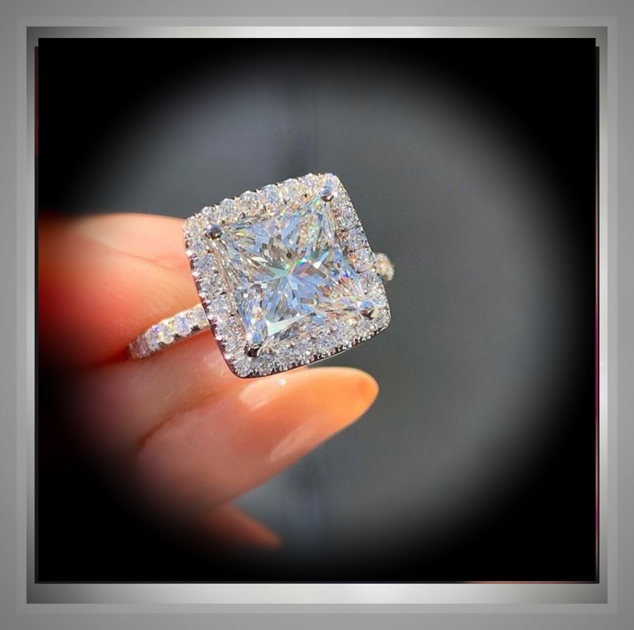 2.90 Ct Princess Shaped Halo with Princess Cut Diamond Engagement Ring VS2