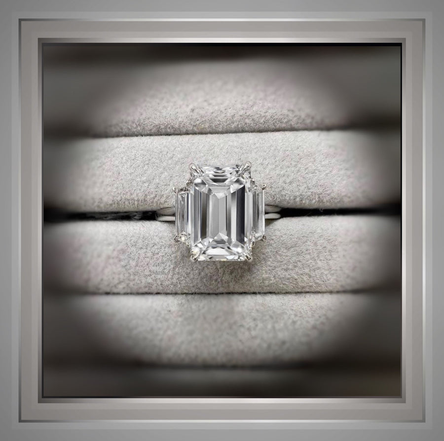 On Sale ***4.50 Ct Emerald Cut Diamond Ring W/ Trapezoids  VS1-2