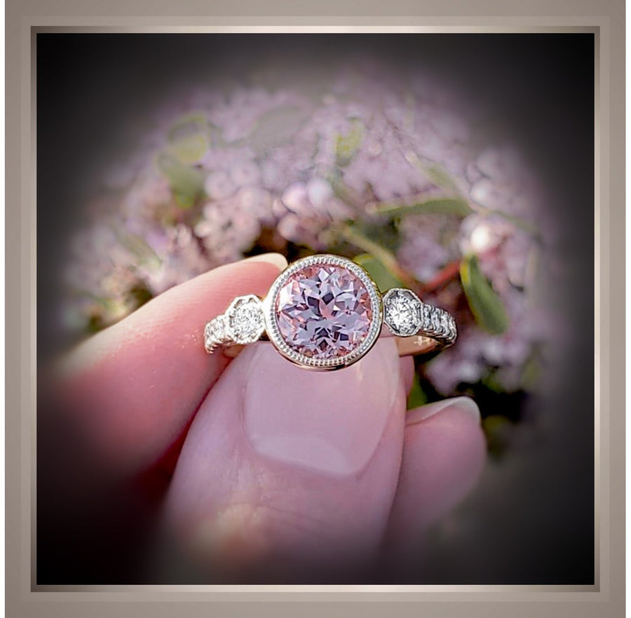 Round White Diamond Engagement Ring with Pink Diamonds | Poppy IV