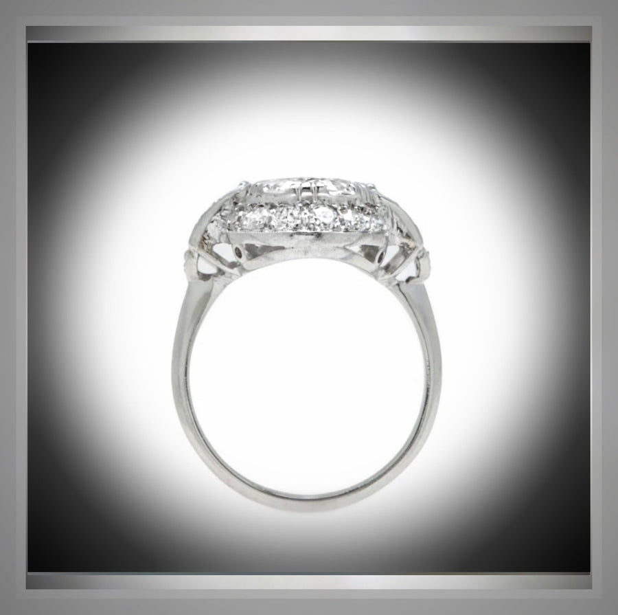 3.51 Ct   Art Deco Antique Style Oval Diamond Halo  Engagement Ring  VS2 G Platinum  Circa 1935