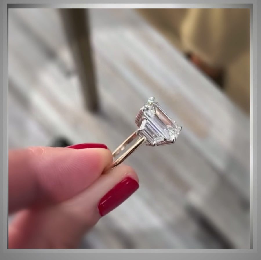 2.80 Ct Emerald Cut Diamond Ring W/ Trapezoids  VVS2