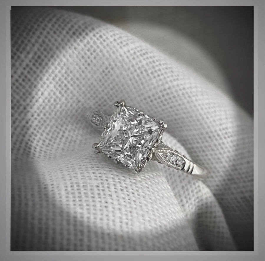 2.25 Carat Edwardian Antique Style Platinum Diamond Engagement Ring VS2