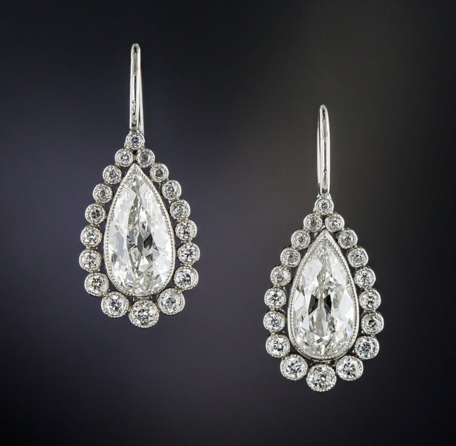 2.56 Ct. Vintage Style Pear Cut Diamond Drop Earrings F VS1 Platinum