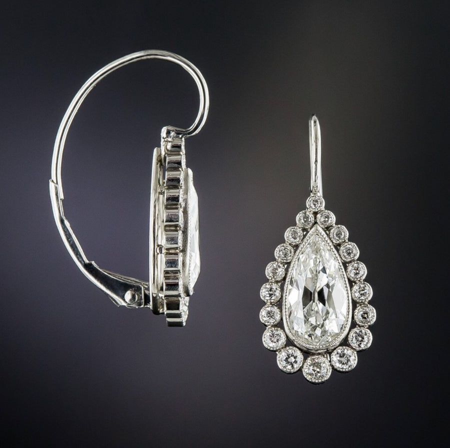 2.56 Ct. Vintage Style Pear Cut Diamond Drop Earrings F VS1 Platinum