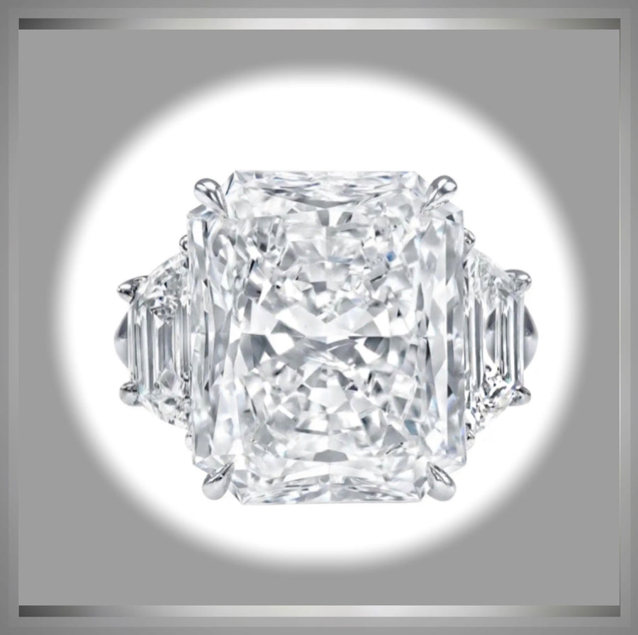 6.20 Ct Radiant Cut Diamond Engagement Ring with Trapezoids**SAVE 14,970