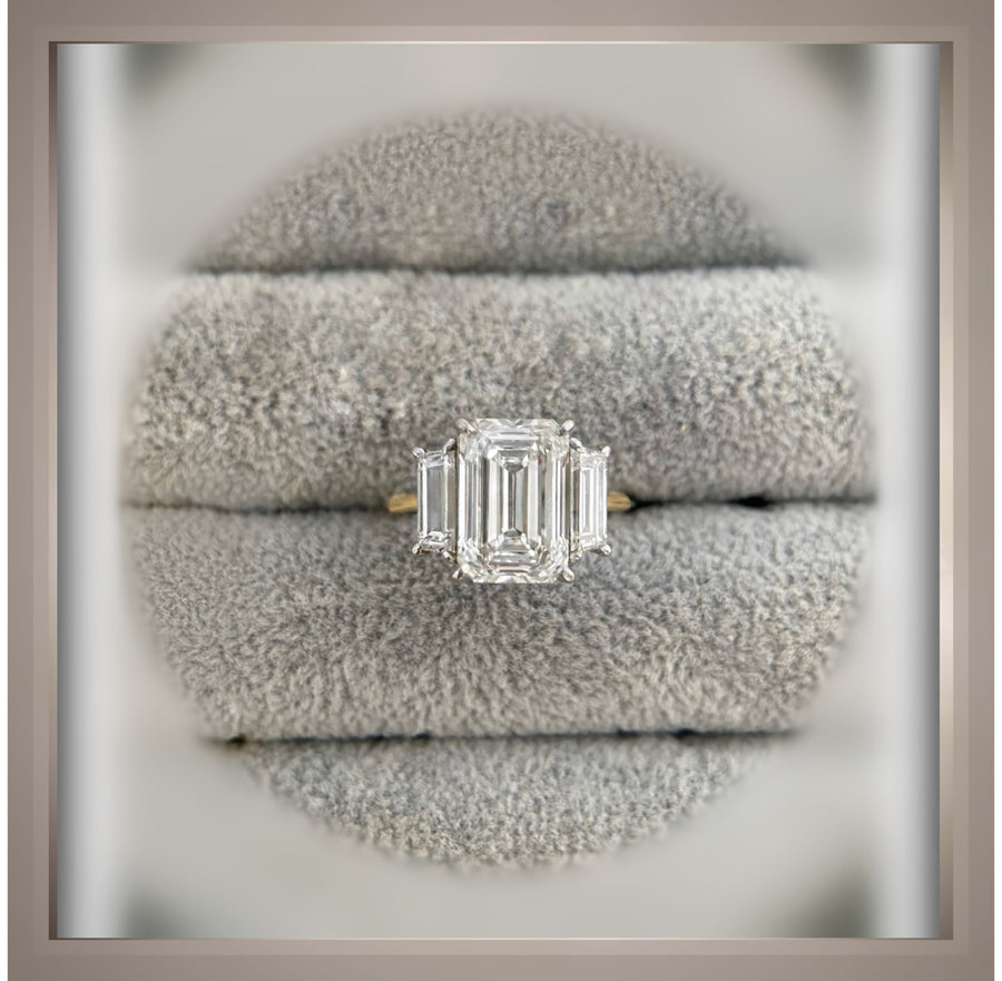 6.50 Ct Emerald Cut Diamond Ring W/ Trapezoids VS1 F IGI Certified