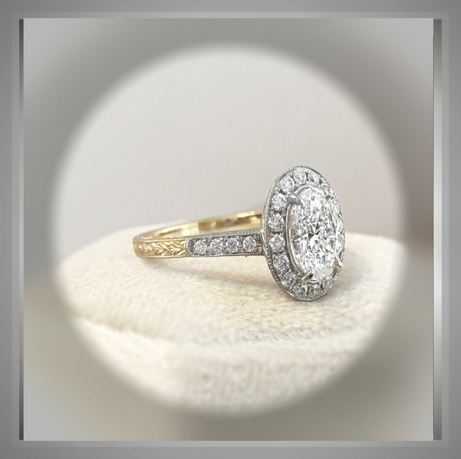 Victorian Era Style  1.45 Carat Oval Cut Diamond Engagement Ring