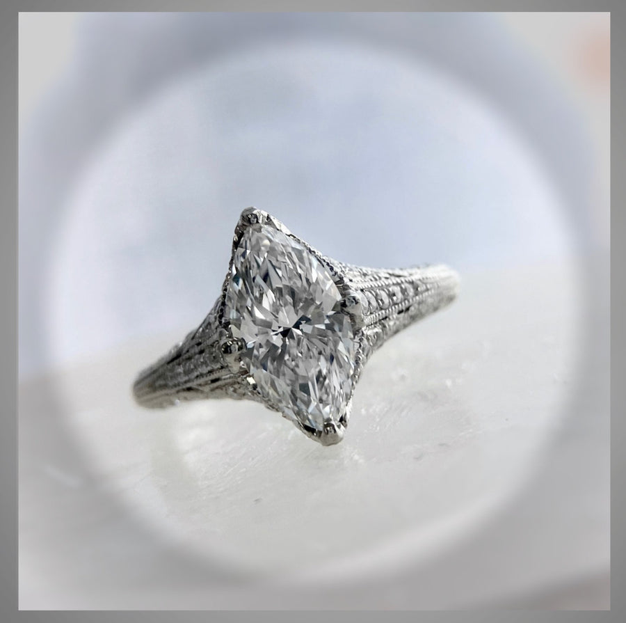 Ct Edwardian Antique Style Marquise Diamond Engagement Ring