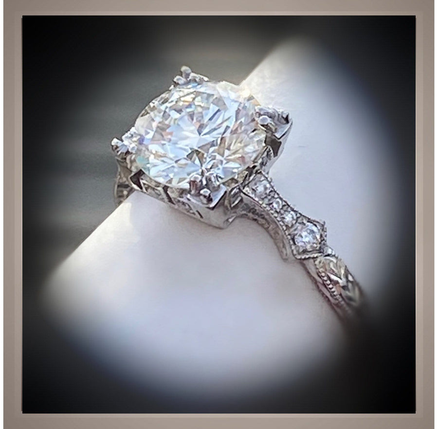 2.52 Carat Edwardian   Antique Style Platinum Diamond Engagement Ring VS2
