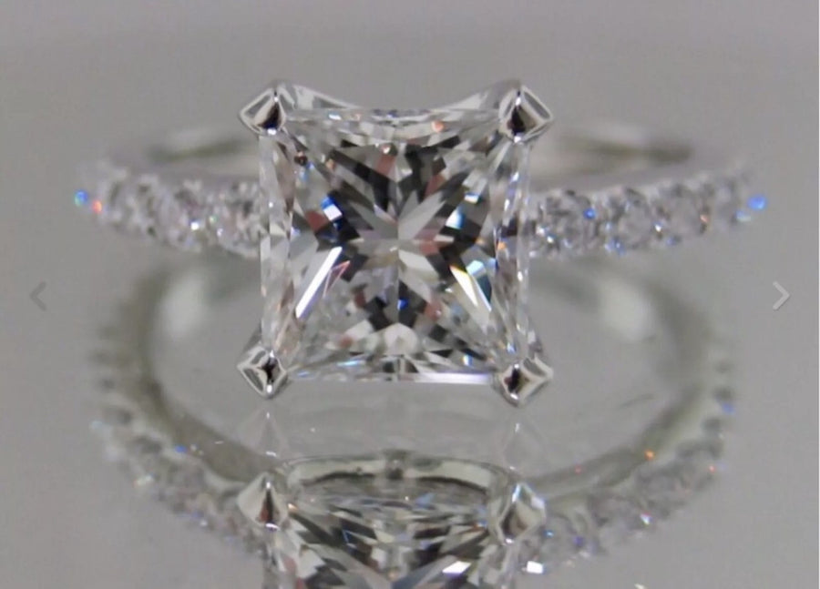 1.70 Ct Princess Cut Diamond Solitaire Engagement Ring VS2 F