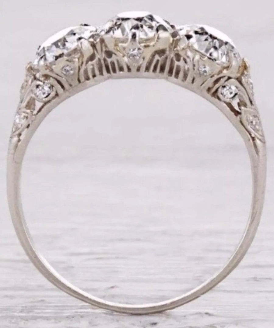 2.25 Ct Edwardian Style 3 Stone Diamond Engagement Ring VS2 F