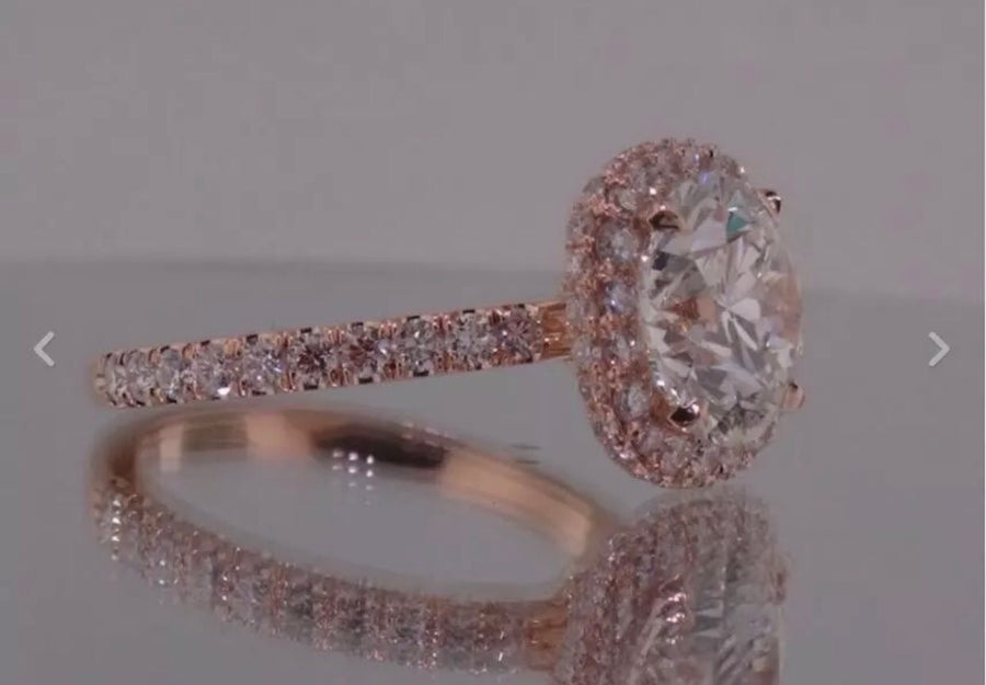 3.09 Ct 14K ROSE GOLD Cushion Halo Round Diamond Engagement Ring